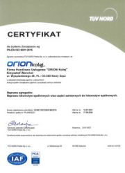 Certyfikat Jakości Orion Kolej
